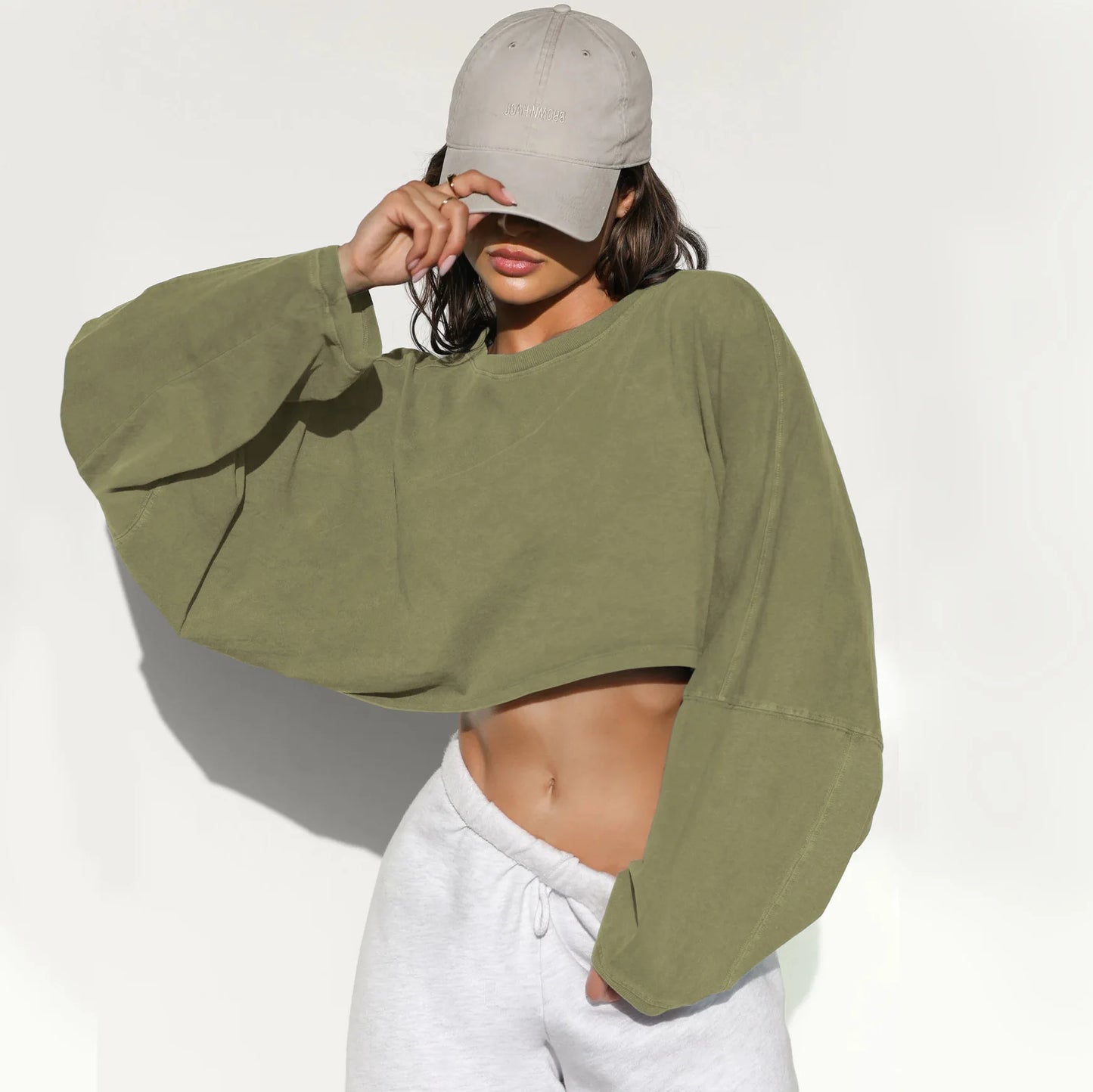 Autumn Winter Women's No Hat Hoodies Fashion O-neck Loose Long Sleeve Pullove Casual Workout Jogger Female Sexy Crop Sweatshirt