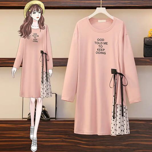 Oversized women's spring, autumn and winter clothes, polka dots, long sleeved bottoms, fashionable tops and dresses
