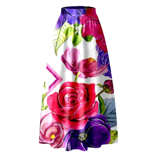Bohemian Floral Print Maxi Skirt High Waist Party Beach Pocket Long Pleated Skirts For Women Elegant Plus Size Loose Skirts