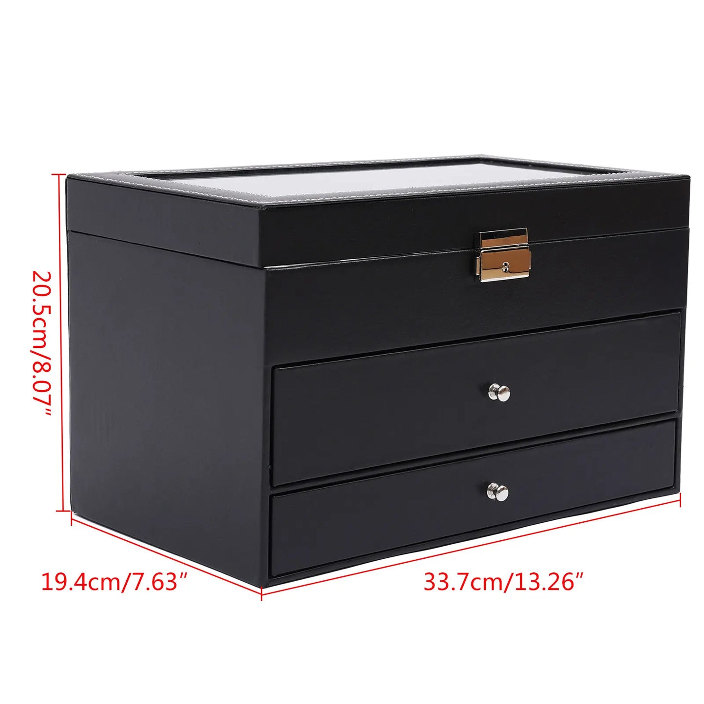 3 Layer Leather Watch Box with Glass Window for 12 Watch Eyeglasses&Sunglasses Jewelry Display Drawer Case Organizer Black