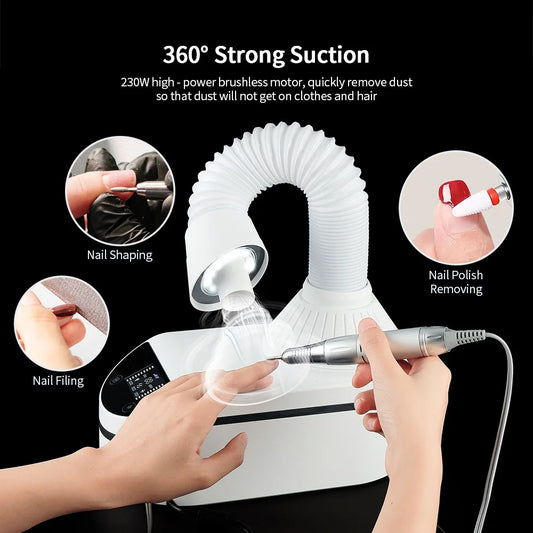 230W Nail Vacuum Cleaner Nail Dust Collector Super Power Brushless Motor Nail Dust Suction Nails Art Salon Device LED Spotlight
