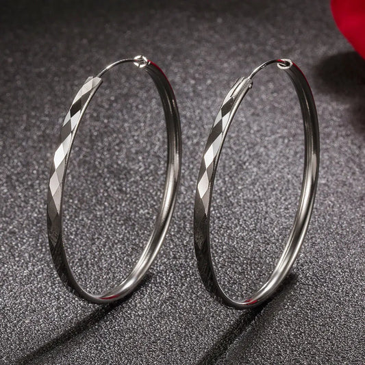 925 Sterling Silver 3/4/5/6CM Round Hoop Earrings For Women Fashion Party Luxury Jewelry Accessories Christmas GaaBou