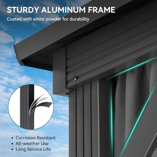 10x10ft Hardtop Gazebo, Nettings and Curtains, Heavy Duty Double Roof Galvanized Steel Outdoor Combined of Vertical Stripes Roof