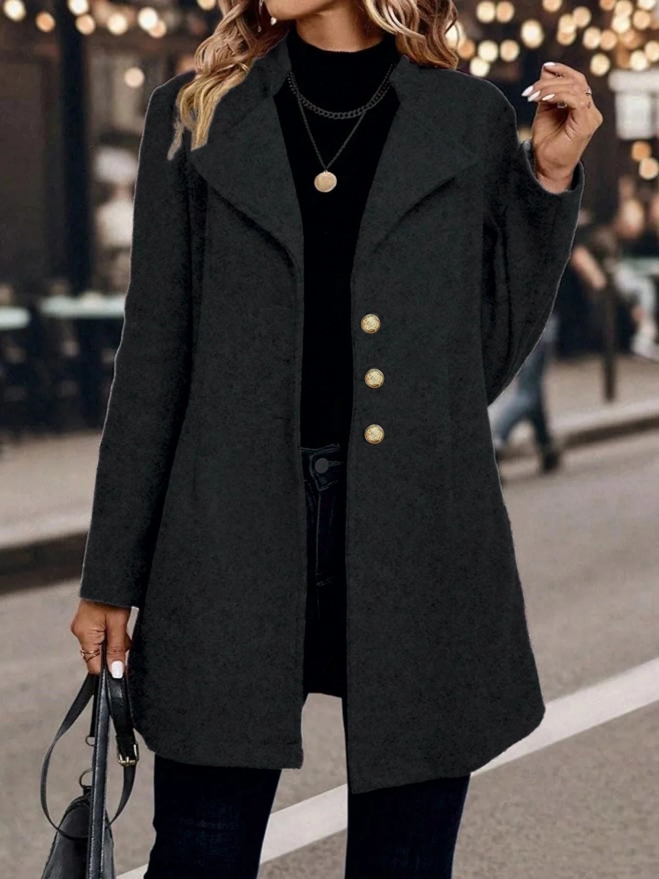 Women's winter coats; solid-color women's winter tops; mid-length, elegant and comfortable long-sleeved cardigans for women