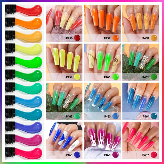 12 kinds of candy colored Poly, equipped with pure Poly gel and glitter Poly, nail gel is suitable for all season women's partie