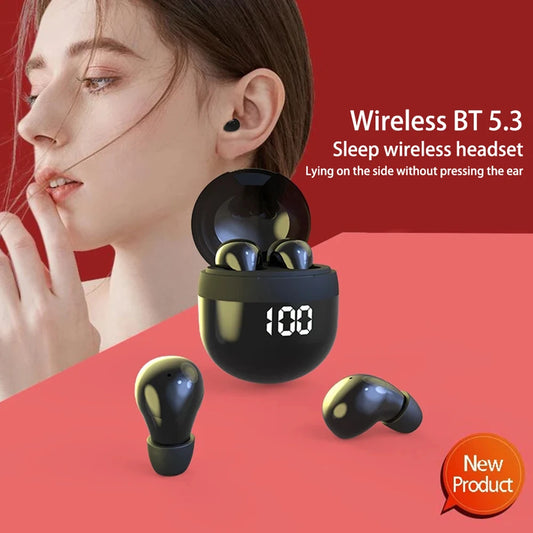 SK18 Mini Invisible Headphones Wireless Bluetooth 5.3 Headphones Bass Sleeping Headphones with Microphone Noise Cancellation HD