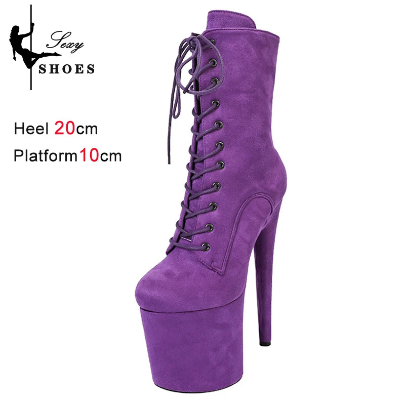 20CM Women ANKLE Boots 2025 Spring/Autumn Platform Red Flock High Heels Round Toe Thick Bottom Side Zipper Short Boots Female