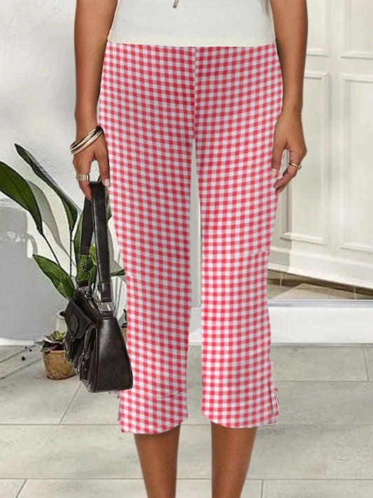 Women Capri Pants Solid Color Bow Decor Summer Casual Cropped Pants Stretch Crop Leggings