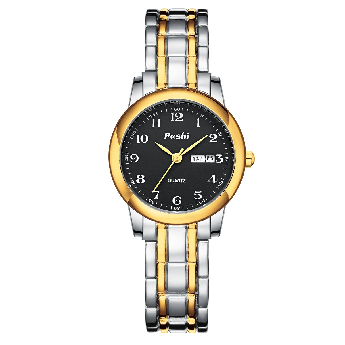 POSHI Quartz Watch for Women Fashion Ladies Bracelet Luxury Stainless Steel Strap Date Week Original Waterproof Women's Watches