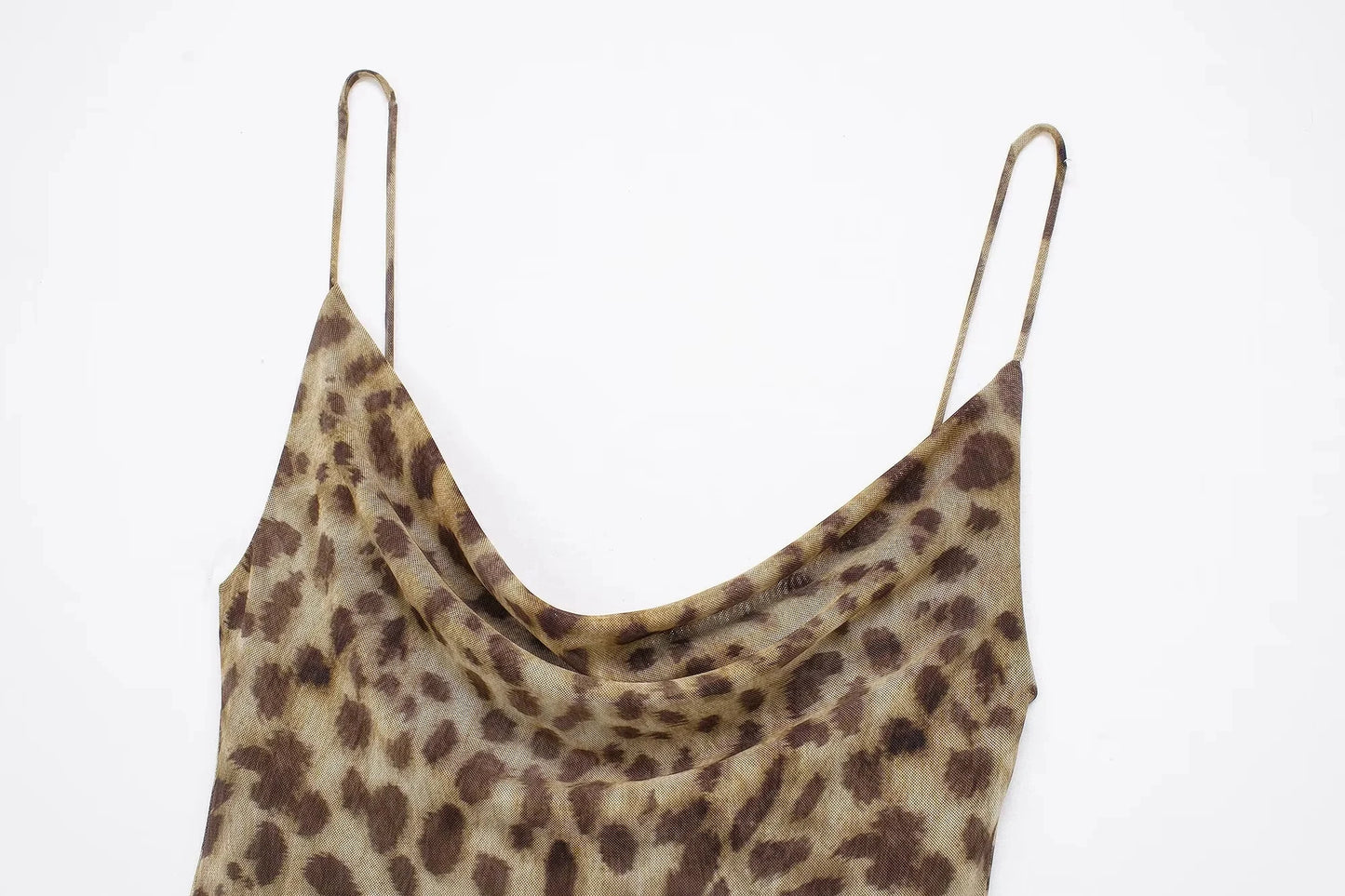 TRAFZA Vintage Leopard Print Chiffon Sexy Cami Dress Women V Neck Sleeveless Party Dress Fashion 2024 Summer Streetwear Dress