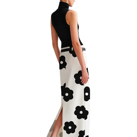 Yeezzi 2023 New Female Korean Fashion Floral Printed Split-Back Long Skirts Summer Casual Small Fresh Straight Skirt For Women