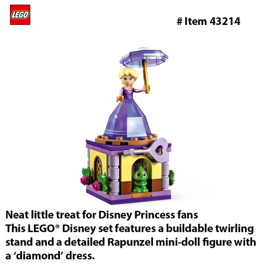 LEGO 43214 Disney Princess Twirling Rapunzel Building Toy with Diamond Dress Mini-Doll and Pascal The Chameleon Figure
