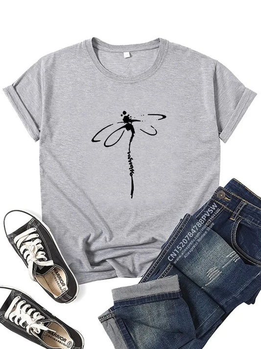 Women Motif libellule Dragonfly Funny Print T-shirt Girl Daily Y2K Harajuku 90s Tee Tops Female Funny Mom Gift Sreewear Clothes