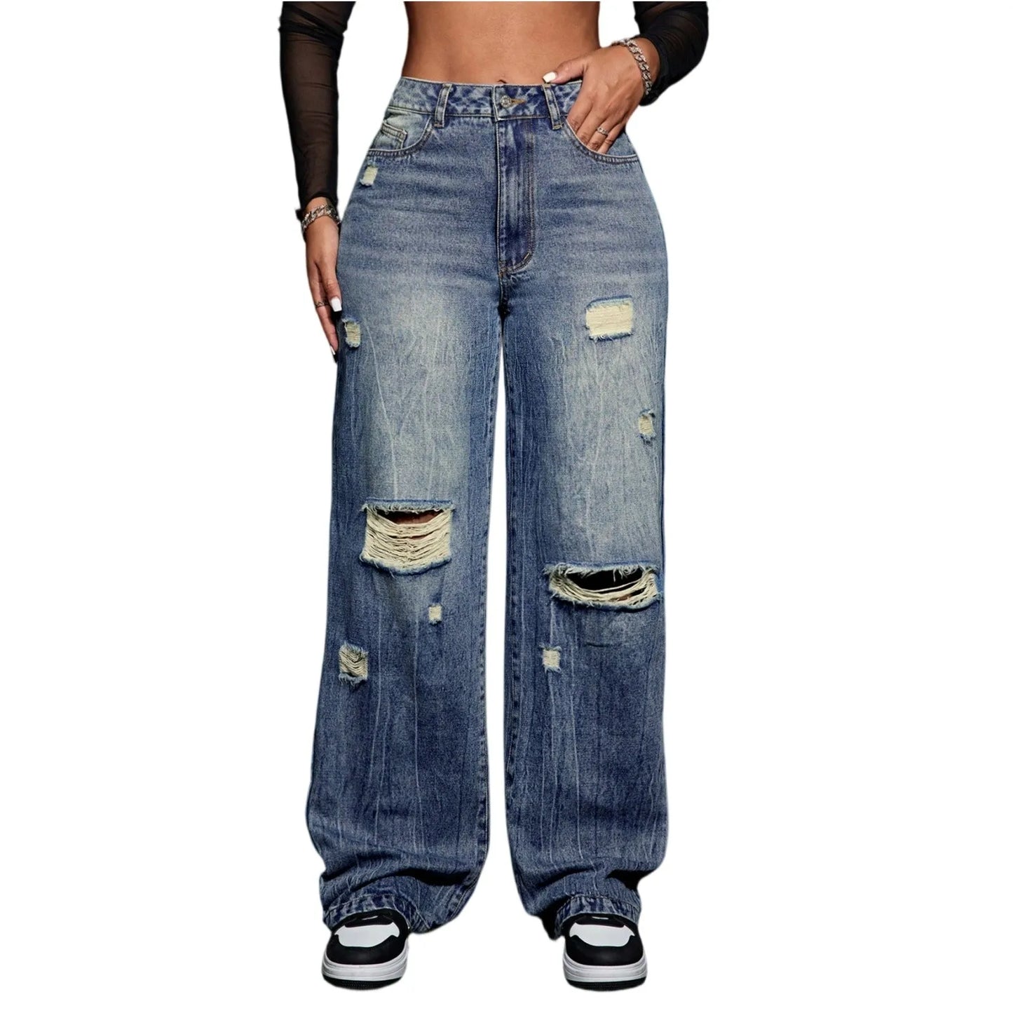 Denim Jeans For Women Ripped Jeans Straight Leg Pant Womens Business Casual Pants Black Work Pants Womens Baggy Jeans Ropa Mujer