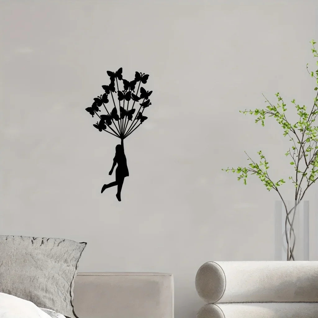 1pc Butterfly Theme Home Decor, Wall Art Decorations, Indoor Livingroom Black Classic Room Decor Metal Wall Hanging Decoration