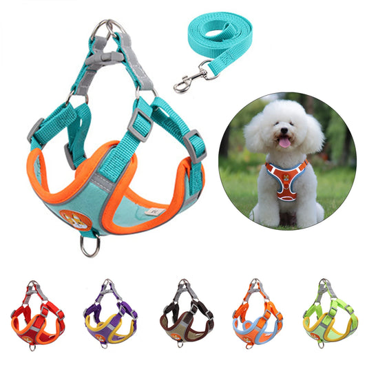Dog Harness with 1.5m Traction Leash Set Pull Dog Vest Strap Adjustable Reflective Breathable Harness Dogs Puppy and Cats Flea