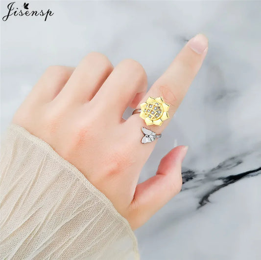 Luxury Fashion Fidget Spinner Ring Anxiety for Women Multiple Crystal Planet Butterfly Finger Rings Anti Stress Wedding Jewerly