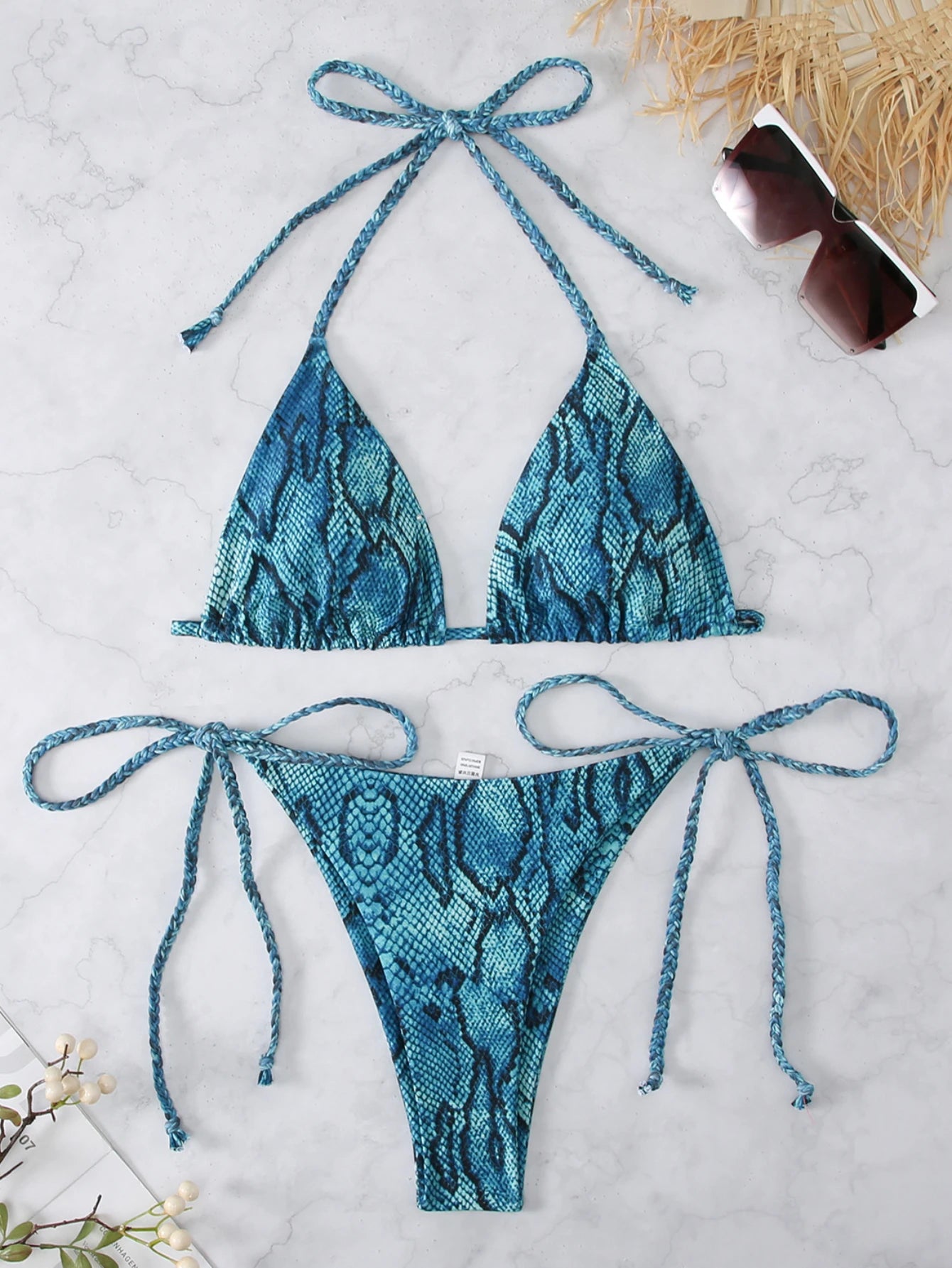 Snake Print 2-piece Swimsuit for Women,2024 New Triangle Bikini,summer Beach Vacation Suspender Backless Lace-up Bathing Suit