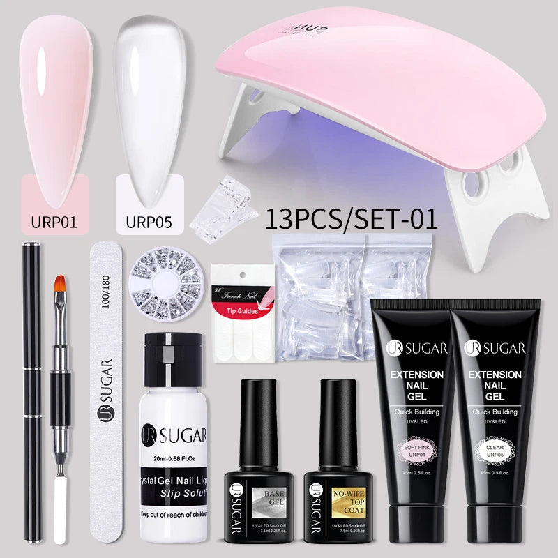 UR SUGAR Acrylic UV Gel Extension Nail Gel Kit Nude Glitter Color Quick Building Gel Nail Polish All For Manicure Nail Art Desig
