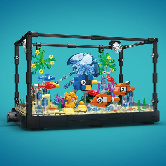 Fish Tank Building Block Set with Light,Aquarium,Marine Turtle, Building Block Toy for Kids 14+, Gift, Home Decor
