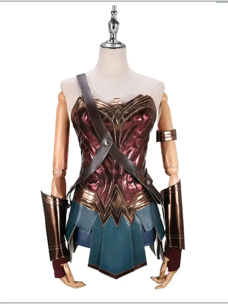 Anime Wonder Cosplay Women Dress for Diana Cosplay Costume One Set Women Brown Top Faux Leather Corset PU Leather Battle Suit