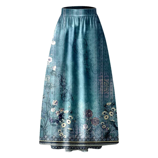 Vintage Floral Print Maxi Skirt High Waist Party Beach Long Skirts Spring Summer Casual Pocket Skirt For Women Elegant Vestidos