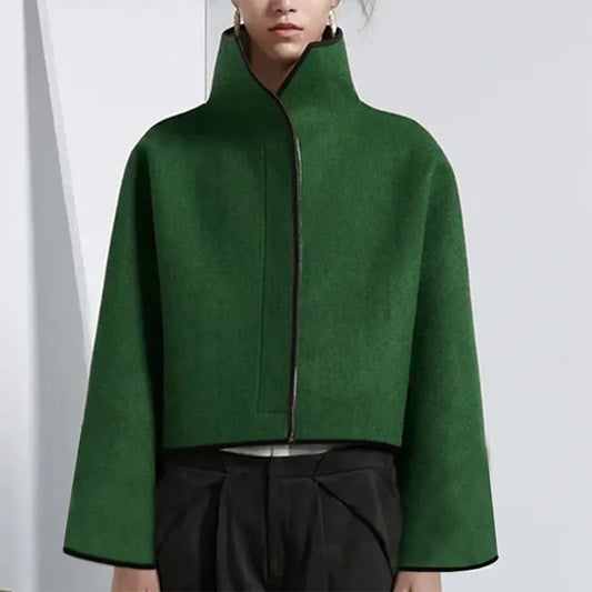 Lemongor 2023 Spring Female Vintage Jackets Green Long Sleeves Solid Color Fashion Casual Stand Collar Outerwear For Women New