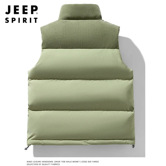 Jeep Spirit Men's Vest Autumn and Winter Stand Collar Sleeveless Warm Windproof Vest Fashion Sports Casual Vest Jack