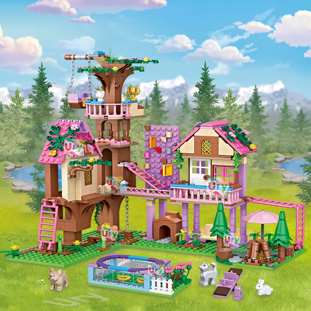 Friends City Tree House Summer Holiday Villa Castle Garden Swimming Pool Building Blocks Sets Figures DIY Toys for Girls Gifts