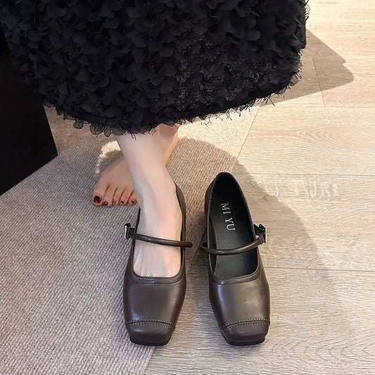 Shoes for Women New Fashion Medium Heeled Women Single Shoes Soft and Comfortable Red Ballet Shoes Zapatos De Mujer