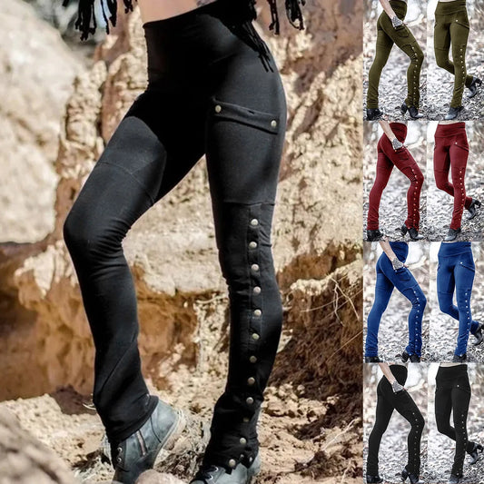 Black Pencil Pants For Women Medieval Gothic Steampunk Rivet Skinny Leggings Trousers Sexy Fashion High Waisted Denim Pants
