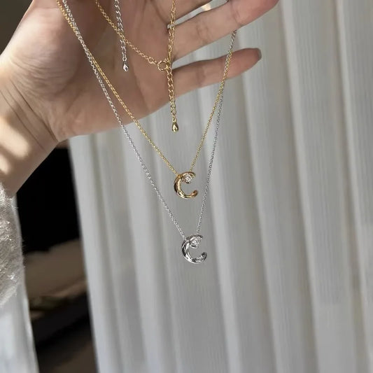 Minimalist Zircon Crystal Moon Pendant Necklace for Women Gold Color Clavicle Chain Charm Delicate Jewelry