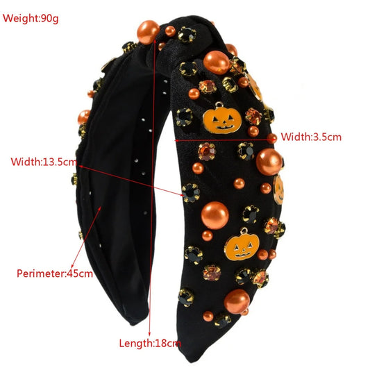 Black Halloween headbands for women decorated with pumpkins and jewels for festive occasions