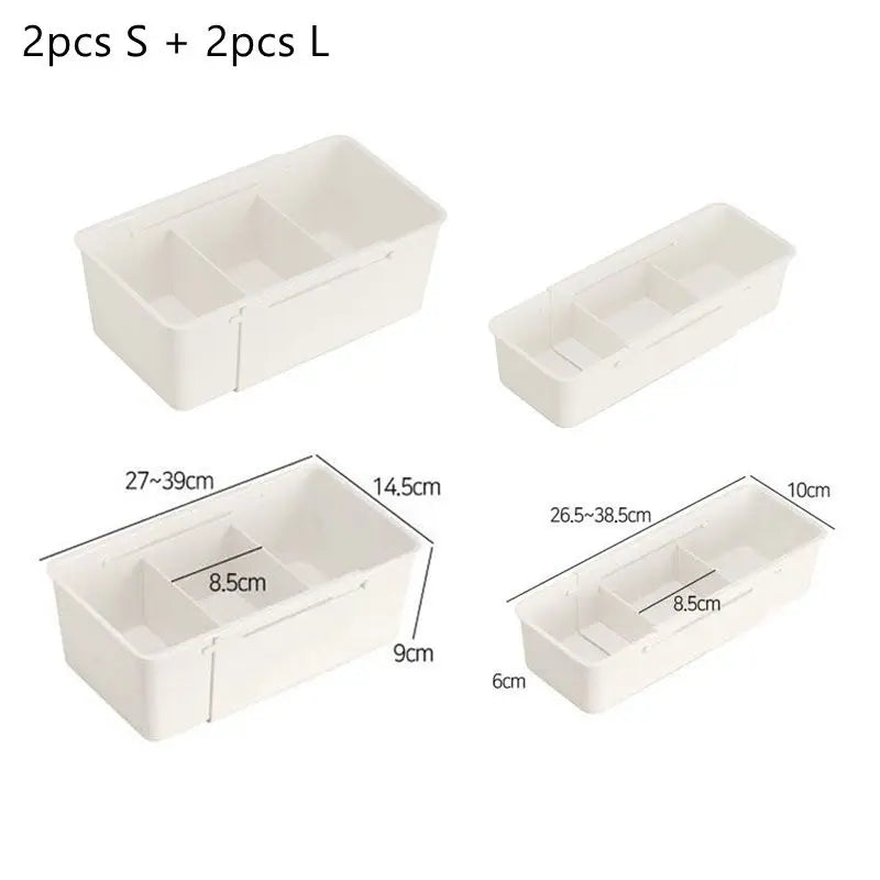 Adjustable Drawer Organiser Living Room Kitchen Bedroom White Sliding Multi-Purpose Organizer Box Sundries Divider Holder