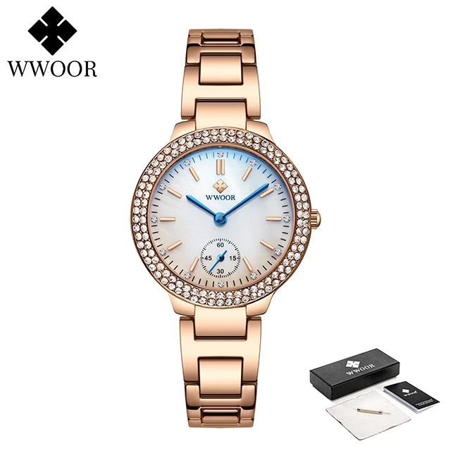 WWOOR New Women's Watches Fashion Crystal Diamond Ladies Quartz Wristwatch For Woman Relogio Feminino Female Montre Reloj Mujer