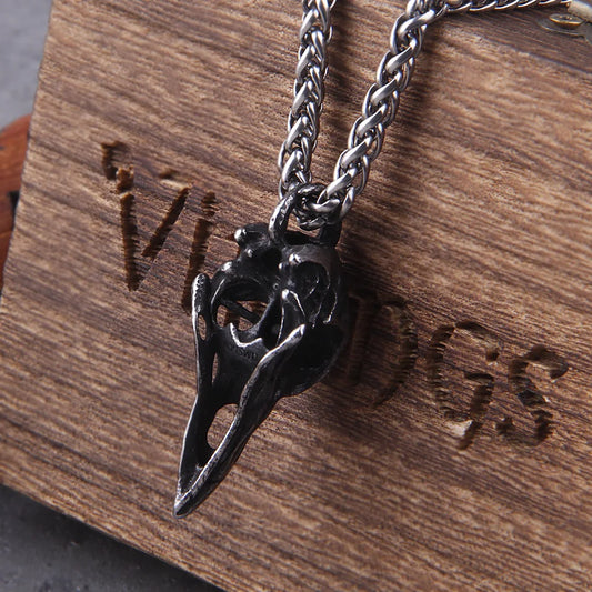 Retro Nordic Odin Crow Skull Pendant for Men Women Gothic 316L Stainless Steel Raven Skull Necklace Fashion Jewelry with box