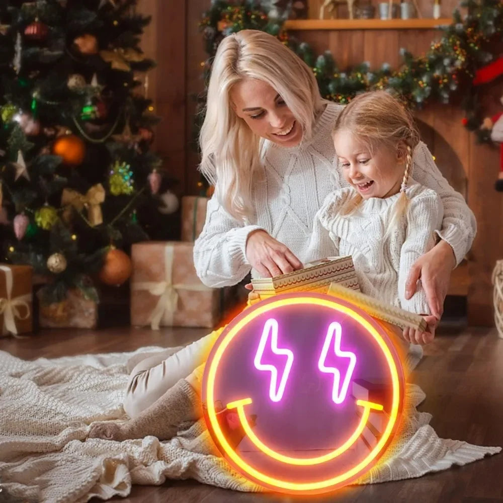 Smiley Face Neon Sign Pink Neon Sign Led Sign for Bedroom Wall Room Bar Home Man Cave Decoration