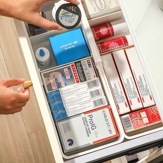 Adjustable Drawer Organiser Living Room Kitchen Bedroom White Sliding Multi-Purpose Organizer Box Sundries Divider Holder