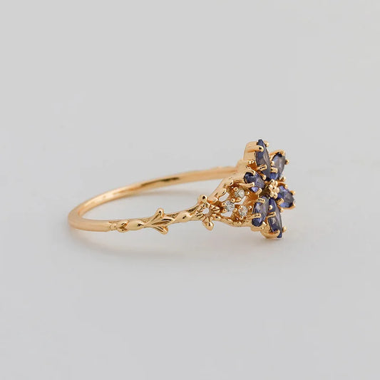 Natrual Moostone Ring For Women Tanzanite Gemstone 925 Sterling Silver Gold Plated Fine Jewelry Romantic Winter Snowflake