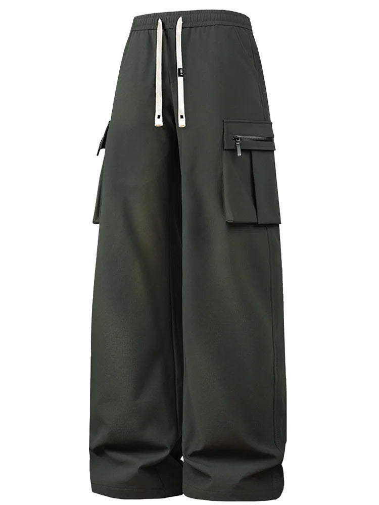 Stylish black wide leg cargo pants women with multiple pockets and drawstring waist for comfort
