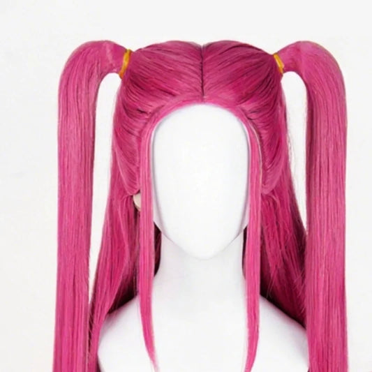 Zoey Rumi Mira costume wigs long hot pink twin tail cosplay wig with high pigtails and face framing strands