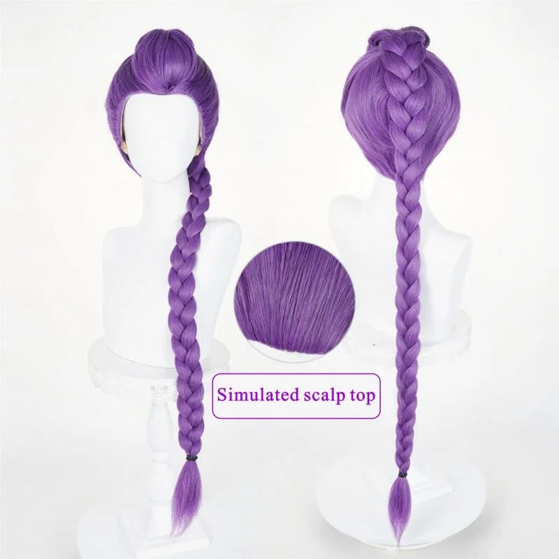 Zoey Rumi Mira costume wigs long purple braided cosplay wig with simulated scalp top shown front and back