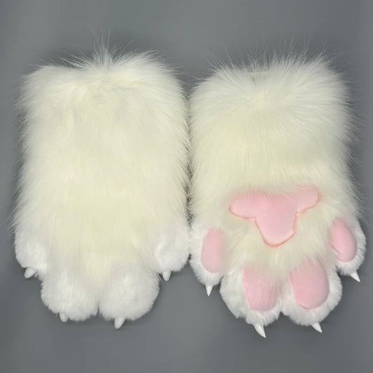 EtherealBe cute animal paw cosplay gloves in white with pink paw pads and furry design