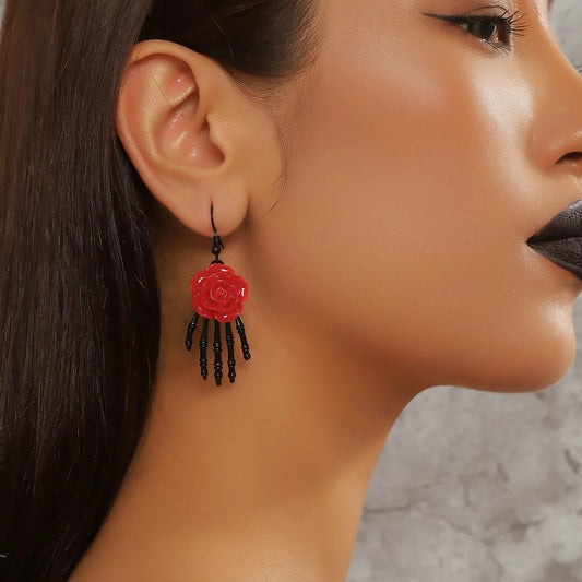 EtherealBe dark punk rose jewelry for girls featuring black and red dangle earrings with floral design