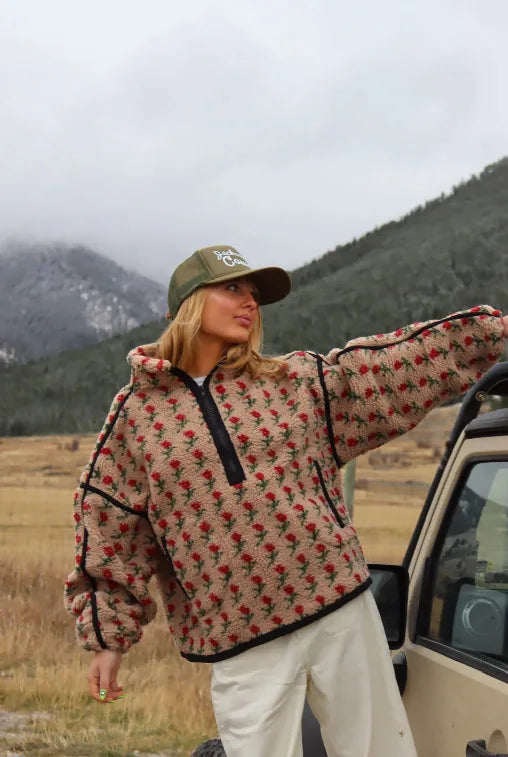 Cozy EtherealBe fashion fleece tops for winter featuring a floral pattern and a relaxed fit