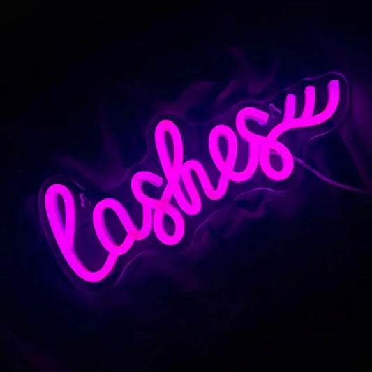 EtherealBe girls makeup room wall decor light with neon pink 'lashes' text design