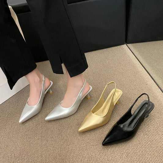 EtherealBe mid heel pointed toe slingback shoes in silver, gold, and black options for stylish comfort