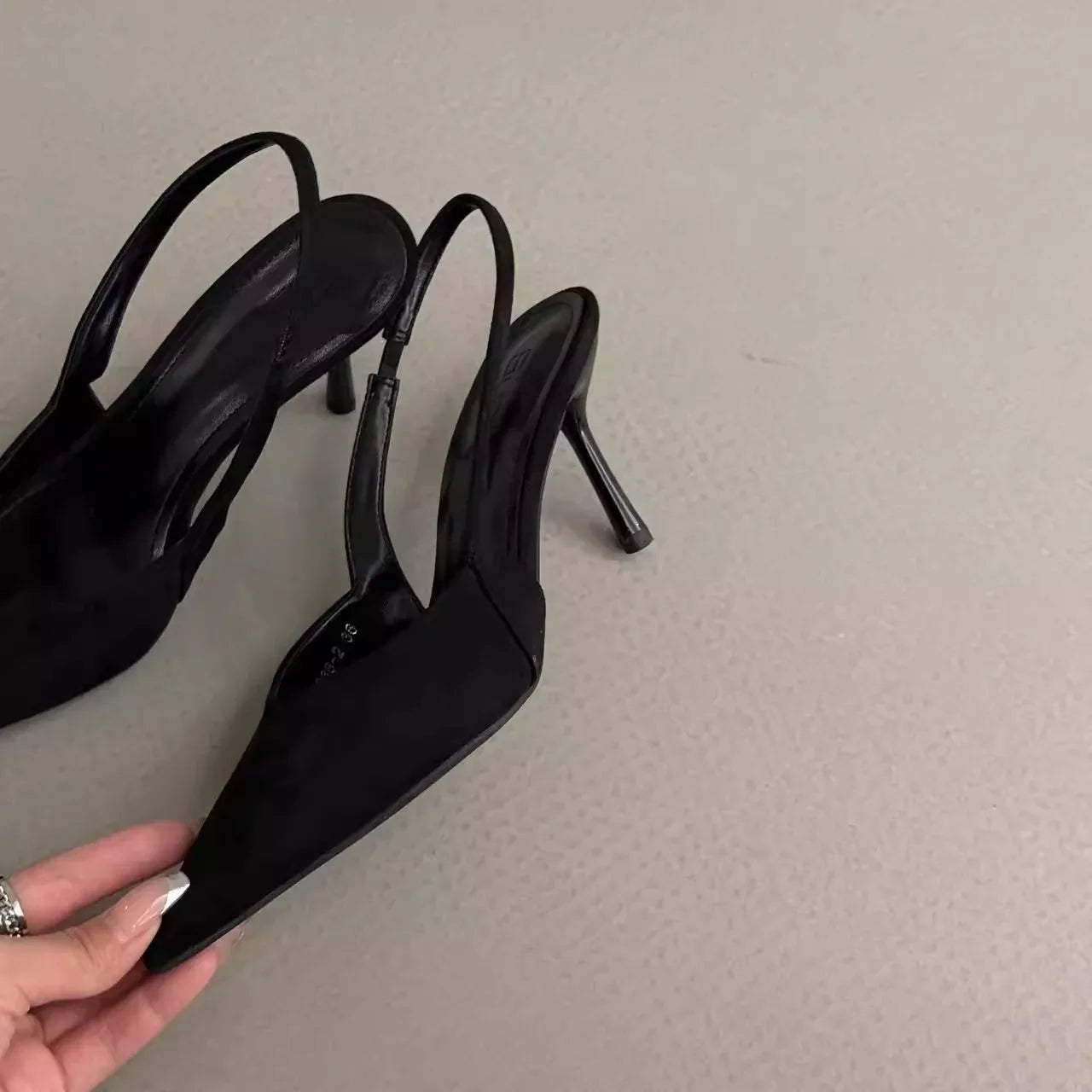 Black EtherealBe pointed toe slingback pumps for women with stylish slim heels