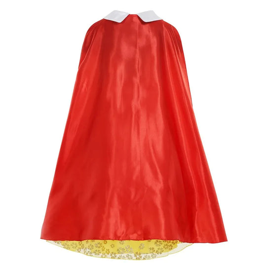 EtherealBe Snow White costume for kids featuring a vibrant red cape with a white collar