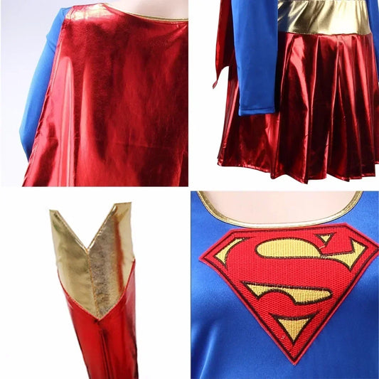 EtherealBe superwoman Halloween cosplay costume featuring a red and blue dress with shimmering cape